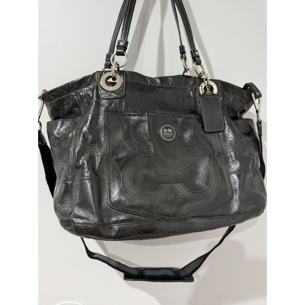Coach Alex Signature Stitch Patent Leather Tote Purse Bag 14800 P
